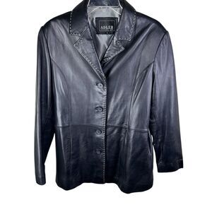 Adler Collection Black Lambskin Leather Jacket Size XL Button up Contrast Stitch